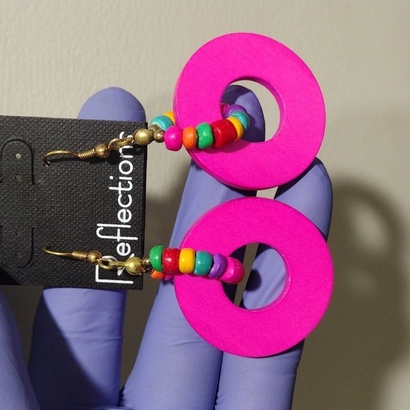 Women's Stylish Gold tone Colorful Pink Beaded Hoop Drop Dangle Earrings, 2.5-in - Picture 1 of 5